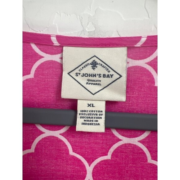 St. John's Bay Sz XL Hot Pink White Embroidered 3/4 Sleeve Pullover Blouse Pink - Picture 4 of 7